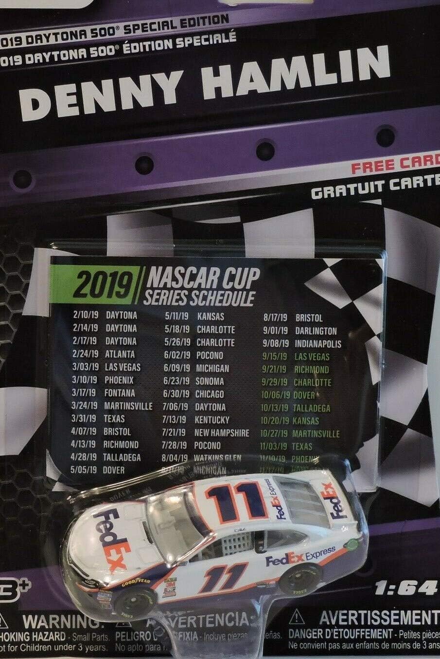NASCAR Denny Hamlin #11 2019 Authentics Daytona 500 Special Wave FedEx 1/64 Scale Diecast with Cup Schedule Card