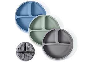 WeeSprout Suction Plates with Lids for Babies & Toddlers - 100% Silicone, Dinnerware Stays Put, Divided Design for Picky Eaters, Microwave & Dishwasher Friendly, 3 Pack