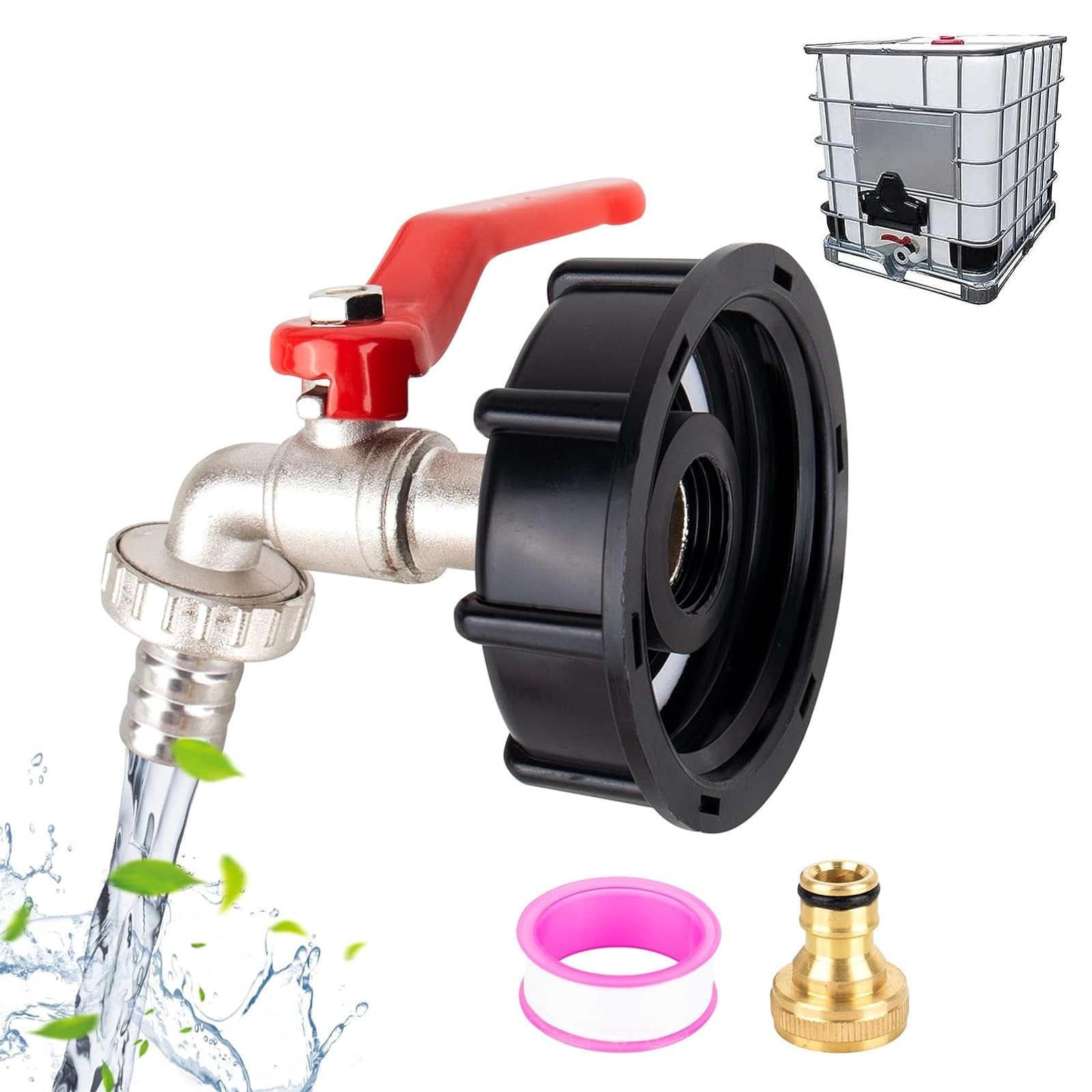 1/2" Leakproof Brass IBC Tank Fittings IBC Tank Adapter IBC Tank Valve for S60x6 Water Storage Tank Tap Tank Garden Hose Connector Replace Valve Fitting Parts