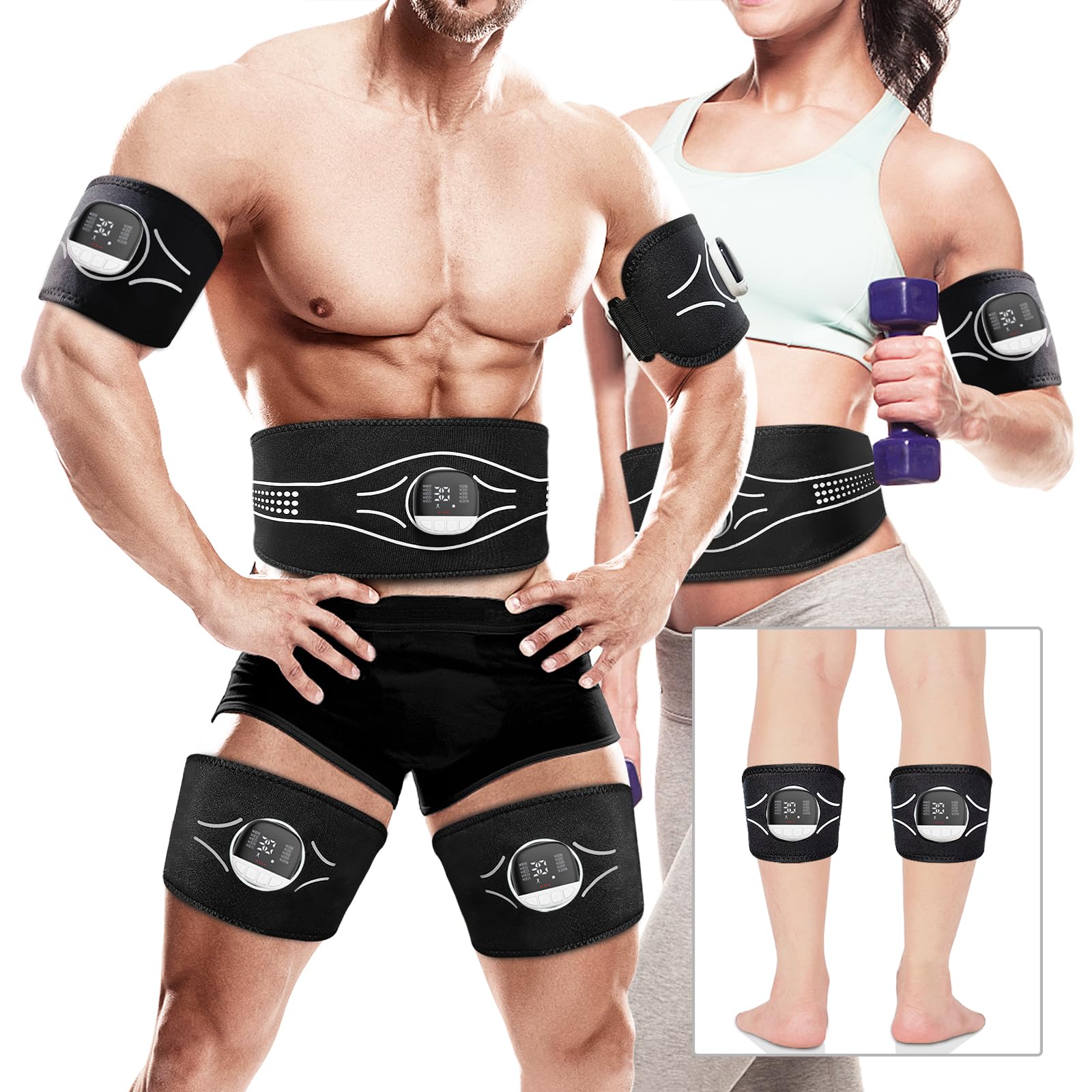 ABS Trainer Muscle Stimulator, EMS Muscle Stimulator,Waist and Thigh Slimming Device,10 Modes 30 Intensities,Suitable for Men Women Doing Home Workouts, Equipment for Abdominal/Arms/Legs/Hip Exercises