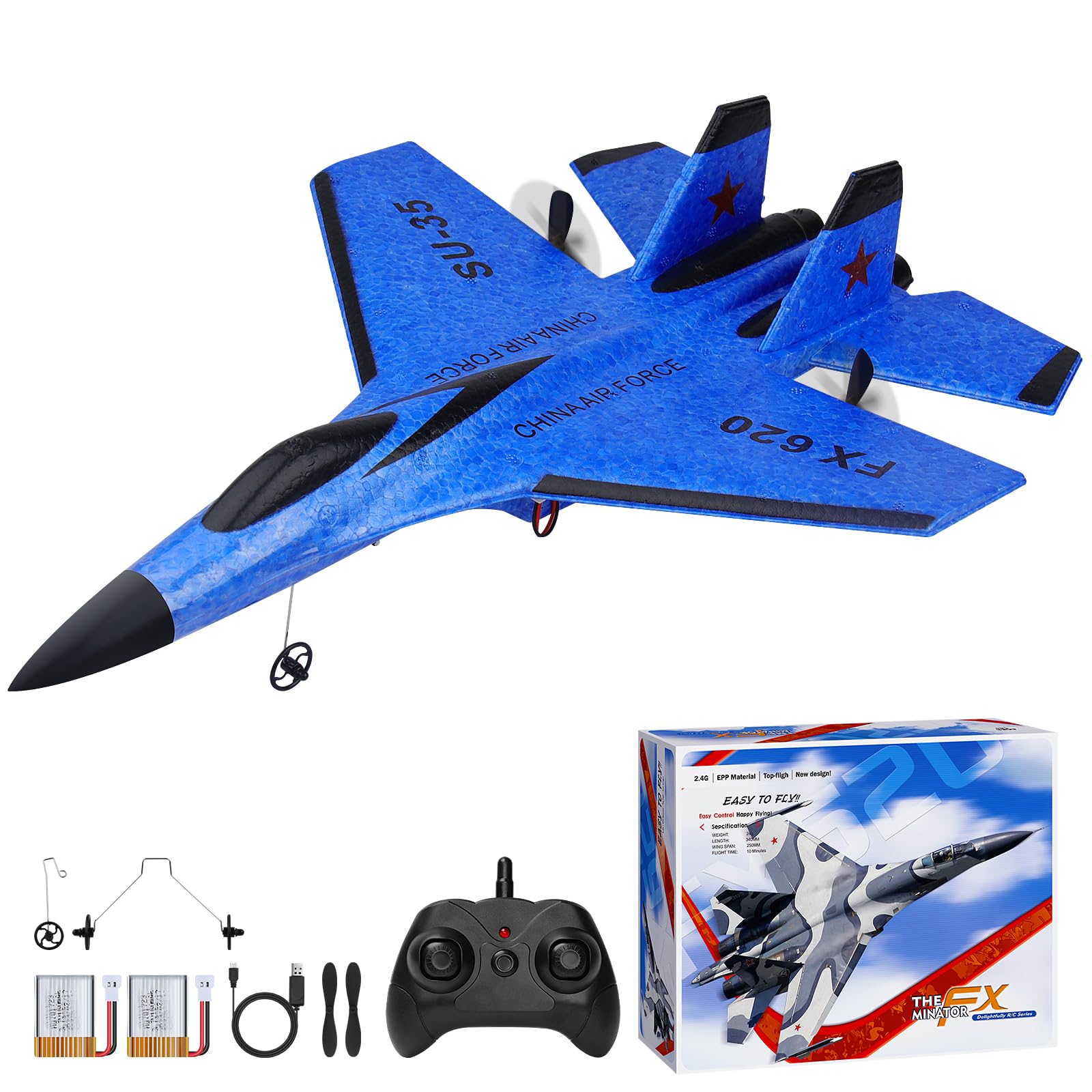 yusvwkj SU35 RC plane Ready to Fly, Drone 2.4GHz 2 Ch Remote Control Airplane EPP Foam 2 Batteries Remote Control plane/Drone/Fighter/helicopter/Jet Easy to Fly for Adults Kids Beginners,Boy toys Blue