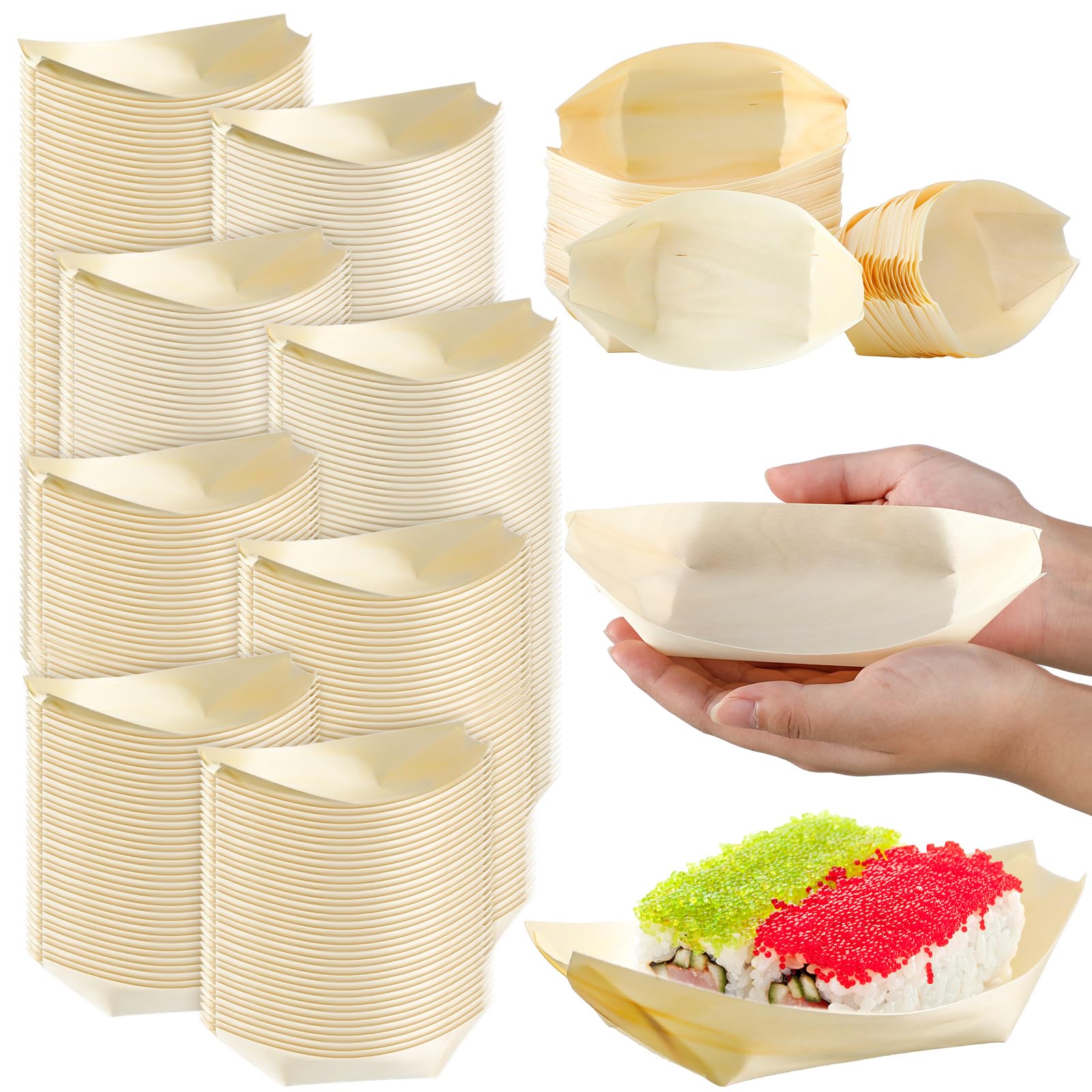 Photo 1 of Hoolerry 1000 Pcs Disposable Wood Boat Plates Dishes 4 Inches Bamboo Plates Sushi Boat Disposable Bamboo Leaf Dish Serving Tray Food Container Wood Bowl For Catering Home