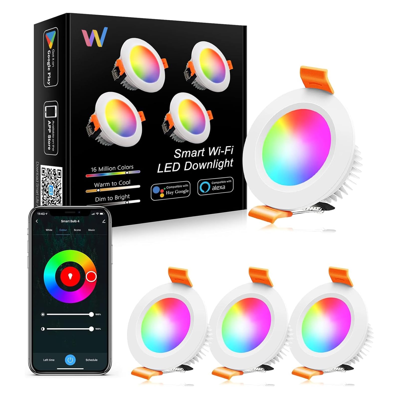 Photo 1 of LightingWill 2 Inch LED Recessed Lighting, Smart WiFi LED Downlight, 5W LED Ceiling Light Compatible with Alexa/Google Assistant, Dimmable RGB & 2700K-6500K, 120V with LED Driver (4 Pack)