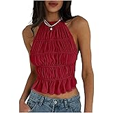 MakeMeChic Women's Open Back Halter Top Sleeveless Tie Backless Y2K Crop Going Out Tops