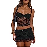 SOLY HUX Women's Lace Cami Tops Y2k Sheer Camisole Spaghetti Strap Summer Going Out Crop Tops