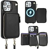 Bocasal for MagSafe Crossbody Wallet Case Compatible with iPhone 14 Pro Max, RFID Blocking Protective Purse Case with Card Slots Holder Kickstand Wrist Strap Lanyard Zipper 6.7 Inch 5G (Black)