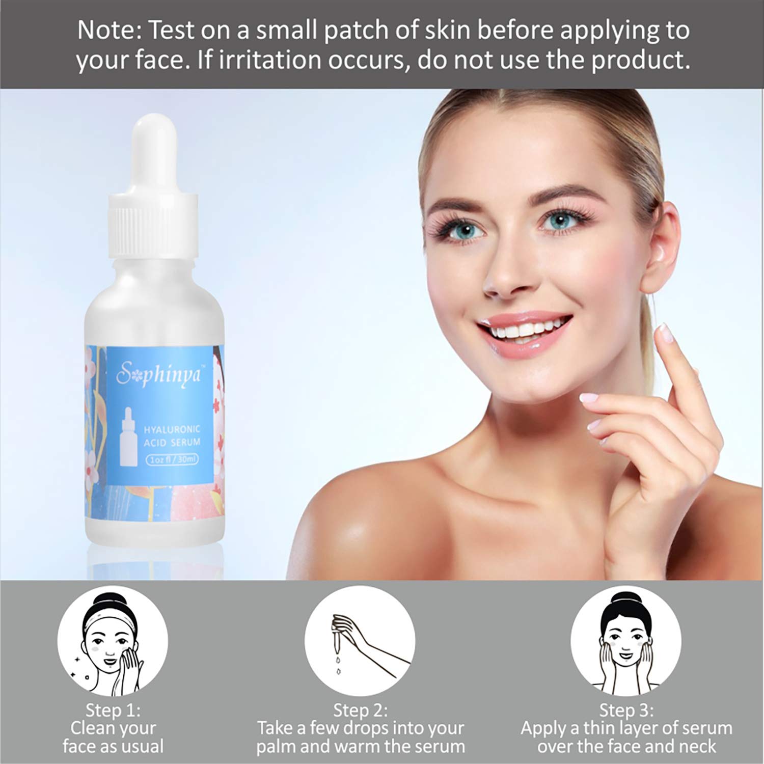 Siero dell\'acido ialuronico di Sophinya - Siero All\'acido Ialuronico puro 2% - Siero per il viso di lunga durata, illuminante, antirughe e antietà, riduce l\'aspetto di secchezza, linee sottili(30ml)