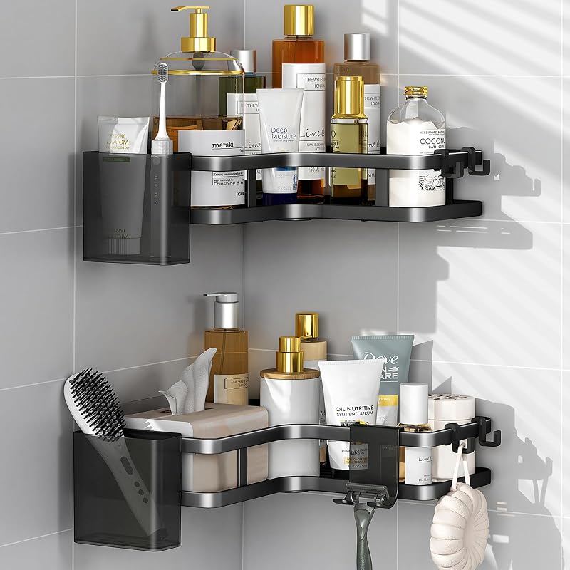ZVZM Corner Shower Caddy 2 Pack Rustproof 90 Degree No Drill Shelf Black