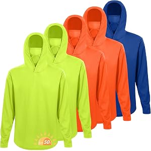 LeeHanTon 5 Pack Mens Sun Hoodie with Face Mask UPF 50+ Long Sleeve Work Shirt Quick Dry Lightweight for Hiking Fishing