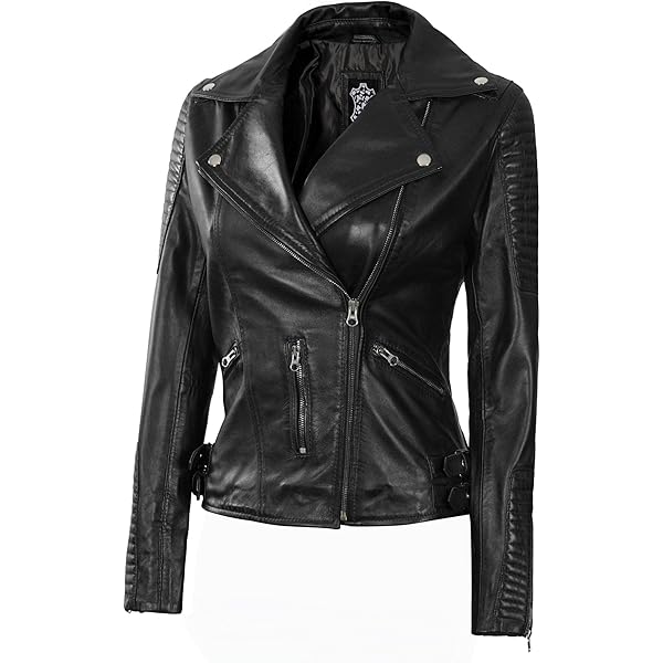 Women's Black Biker Jacket Slim Fit Moto Style Real Lambskin