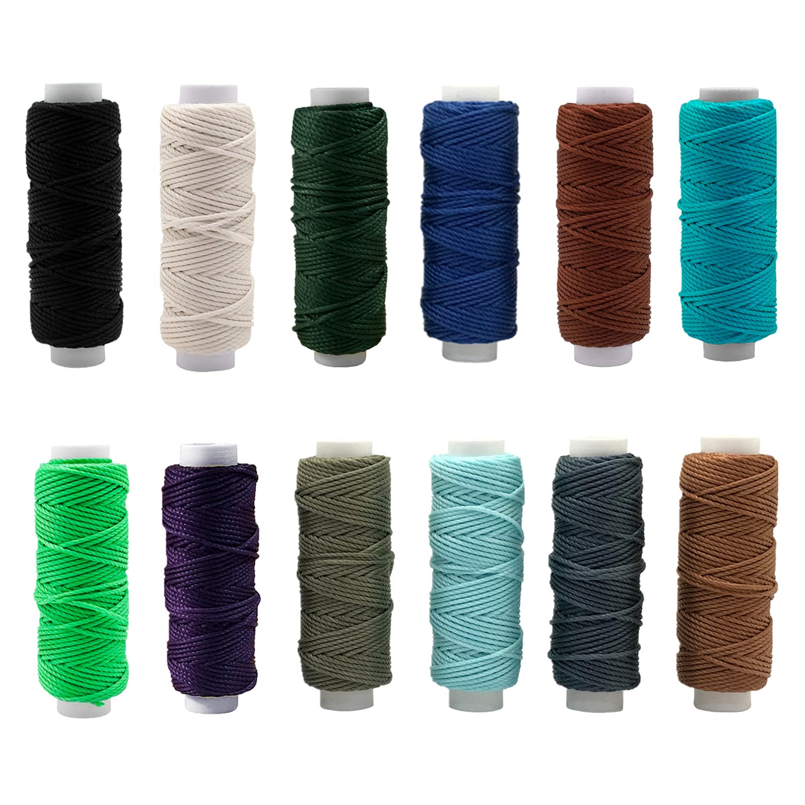 YEQIN Wax Thread 12 Colors Waxed Cords Polyester Leather Sewing Thread Wax Strings for Macrame, Bookbinding, DIY Bracelets, Handcraft or Leather Projects (12 Dark Colors)