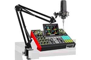 CRYOSURF Podcast Equipment Bundle with 3.5mm Condenser Microphone for Pc/Phone Live Streaming Singing Gaming, Podcast Microphone Bundle with Live Sound Card Audio Mixer,Voice Changer, Denoise,DJ Sets