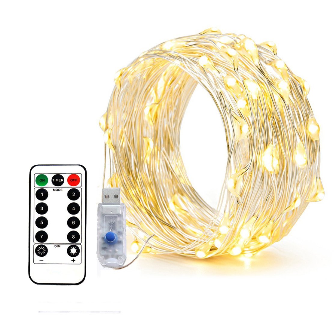 2 x LED Micro Lichterkette im 5M 50LEDs Silbernedraht USB-Anschluss mit Fernbedienung 8 Programm und Zeitwahl Dimmen LED-Lichter für Party, Zimmerdekoration, Weihnachten, Halloween, Hochzeit, Beleuchtung Deko (Warmweiß)