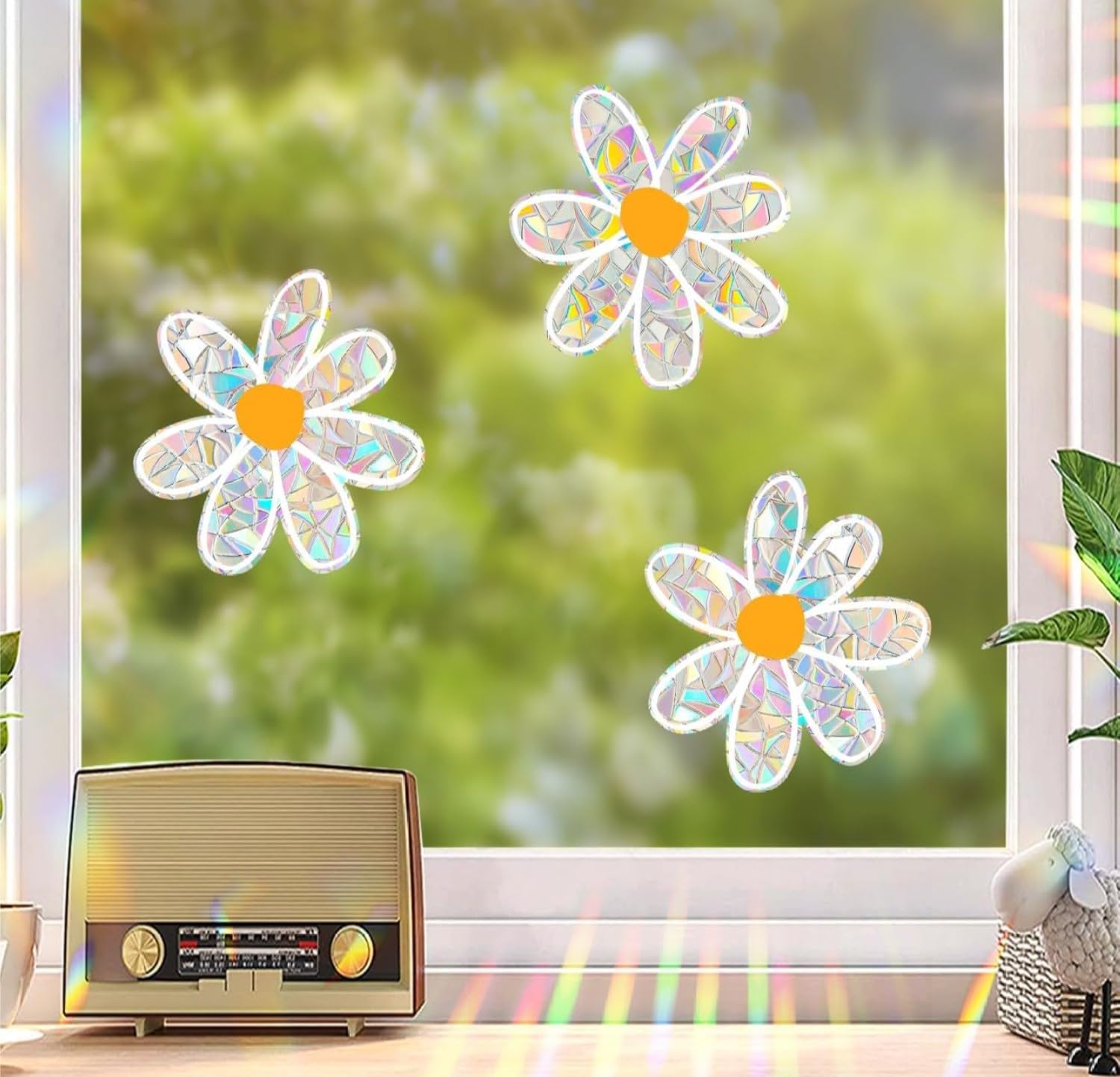 Daisy Suncatchers Stickers Prism Window Stickers Transparent Window Clings Anti-Collision Window Stickers Warning Collision Stickers Sun Catcher Sticker Protect Birds from Glass Collision