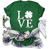 Love Shamrock Graphic St Patrick's Day Cute T-Shirt Women's Lucky Clover Irish Tees Short Sleeve Casual Tops
