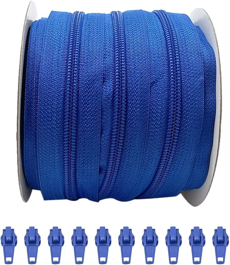 50FT 5# Full Zip Nylon Total 12 Colors for Craft Bags, Tents, Shoes etc with 20 Automatic Metal Sliders (3232, 15M)