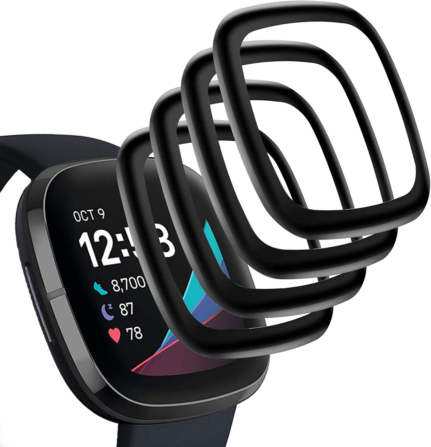 SOONORY Cover Compatible with Fitbit Versa 3 Screen Protector, 4 Pack 3D Full