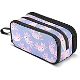 Sletend Cute Axolotl Salamander Pencil Case Big Capacity Handheld 3 Compartments Pencil Pouch Portable Large Storage Canvas Pencil Bag for Boys Girls Adults Students