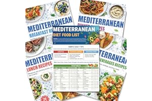 HAMIEW 5 Pack Mediterranean Diet Chart Food List 2025, 80+ Easy Meal Planner Recipes for Beginner (Laminated), Mediterranean Ingredient Meal Plan, Serving Sizes Calories Net Carbs, Diabetes-Friendly