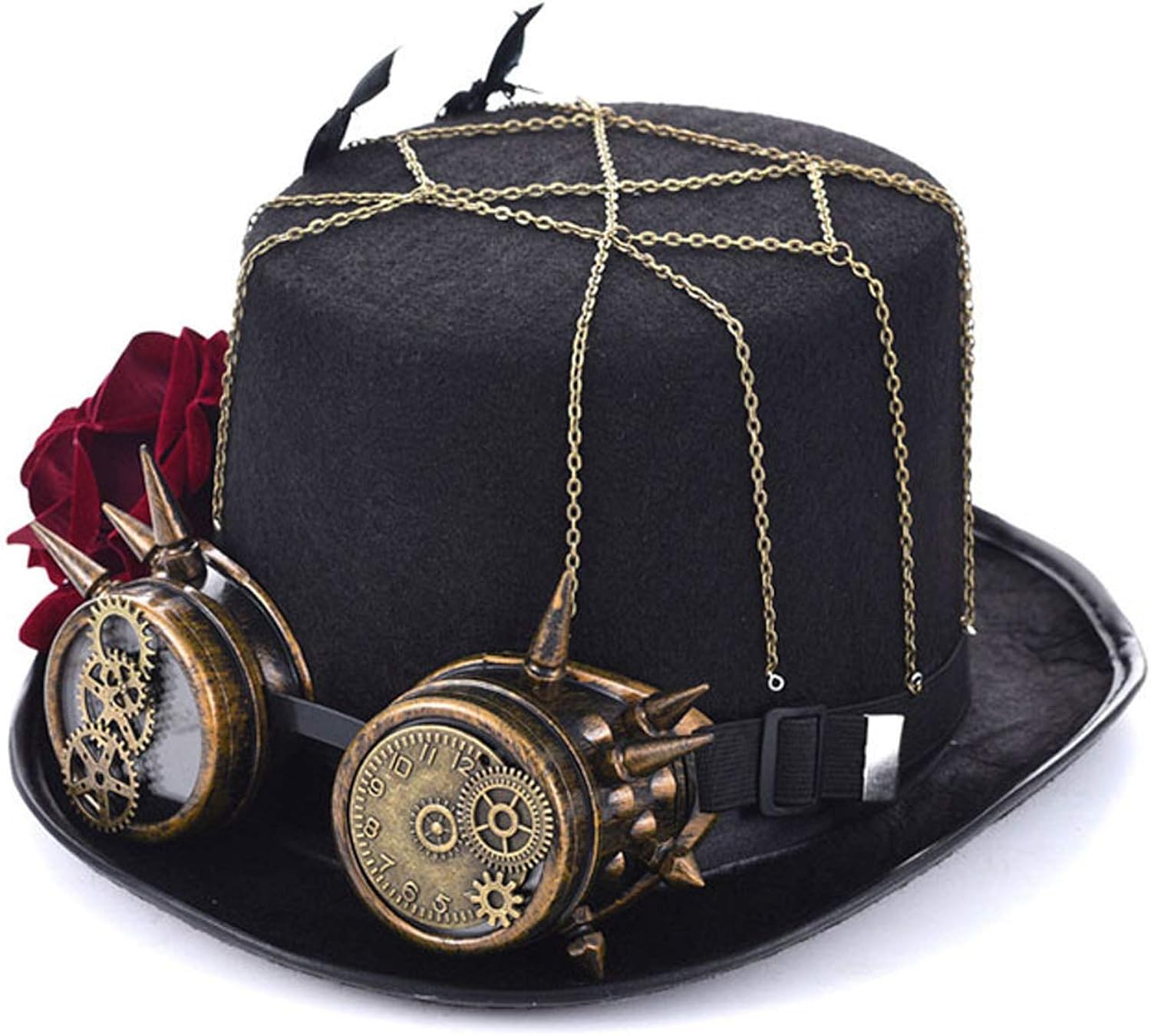 Charmian Unisex Steampunk Top Hat Goggles Gears Chain Deluxe Costume Accessory: Clothing