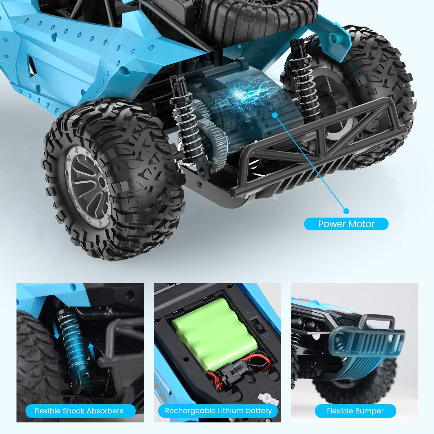 Tomzon Remote Control Car, 1/16 Scale High Speed Car, 2.4GHz Off Road Trucks with Shock Absorbers Anti-Slip Tires, 30 Minutes of Battery Life, RC Toy for Kids & Adults RTR