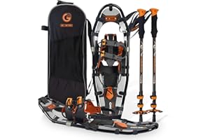G2 GO2GETHER G2 21/25/30 Inches Light Weight Snowshoes for Women Men Youth, Set with Trekking Poles, Carrying Bag, Snow Baskets, Special EVA Padded One-Pull Binding, Heel Lift, Toe Box, Orange/Blue/Red Available