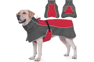 HezzLuv Dog Raincoat, Waterproof Dog Coat with Reflective Straps, Leash Hole & Polar Fleece Lining, Winter Snow Rain Coat for Small, Medium & Large Dogs, Warm, Windproof Vest Jackets