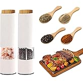 MEHIDFY Electric Salt and Pepper Grinder Set, 2 Pack Salt and Pepper Grinder Battery Operated, One-Handed Automatic Salt and Pepper Mill Grinder with LED Light, Adjustable Coarseness (White)