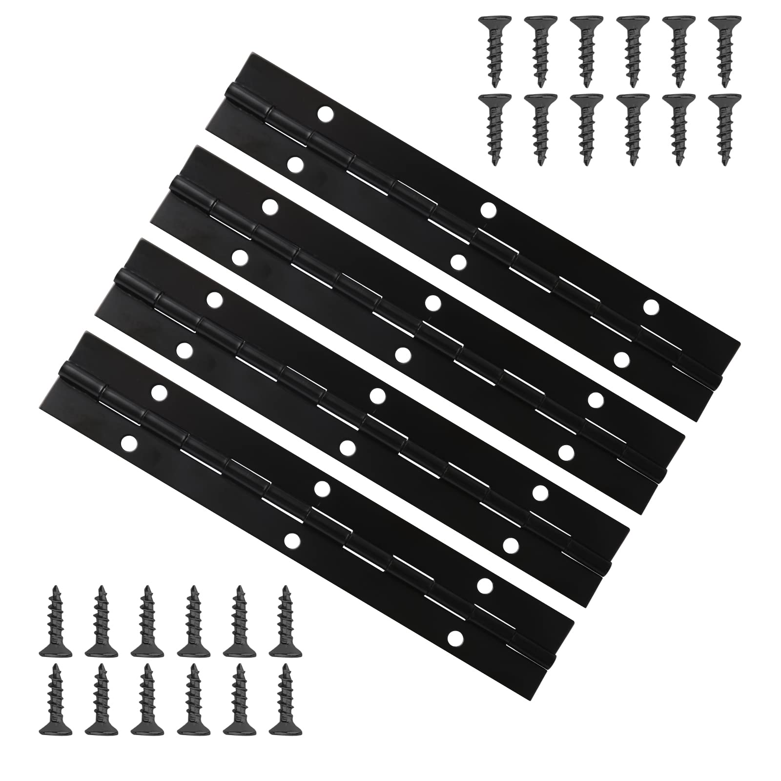 KINBOM 4 Pcs 6 Inch Metal Piano Hinges with Screws, Stainless Steel Continuous Hinge Heavy Duty with Holes (Black)