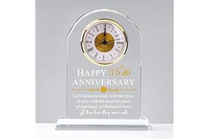 QIANRUNA 35th Wedding Anniversary Glass Clock Gifts for for Her Him, 35 Years of Marriage Quartz Clock Gifts for Couple, Happy 35th Anniversary Clock Decoration for Husband Wife