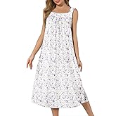 Ekouaer Long Sleeveless Nightgowns for Women Ladies Night Gown Embroidery Sleepdress Tank Nightdress Victorian Sleepshirt