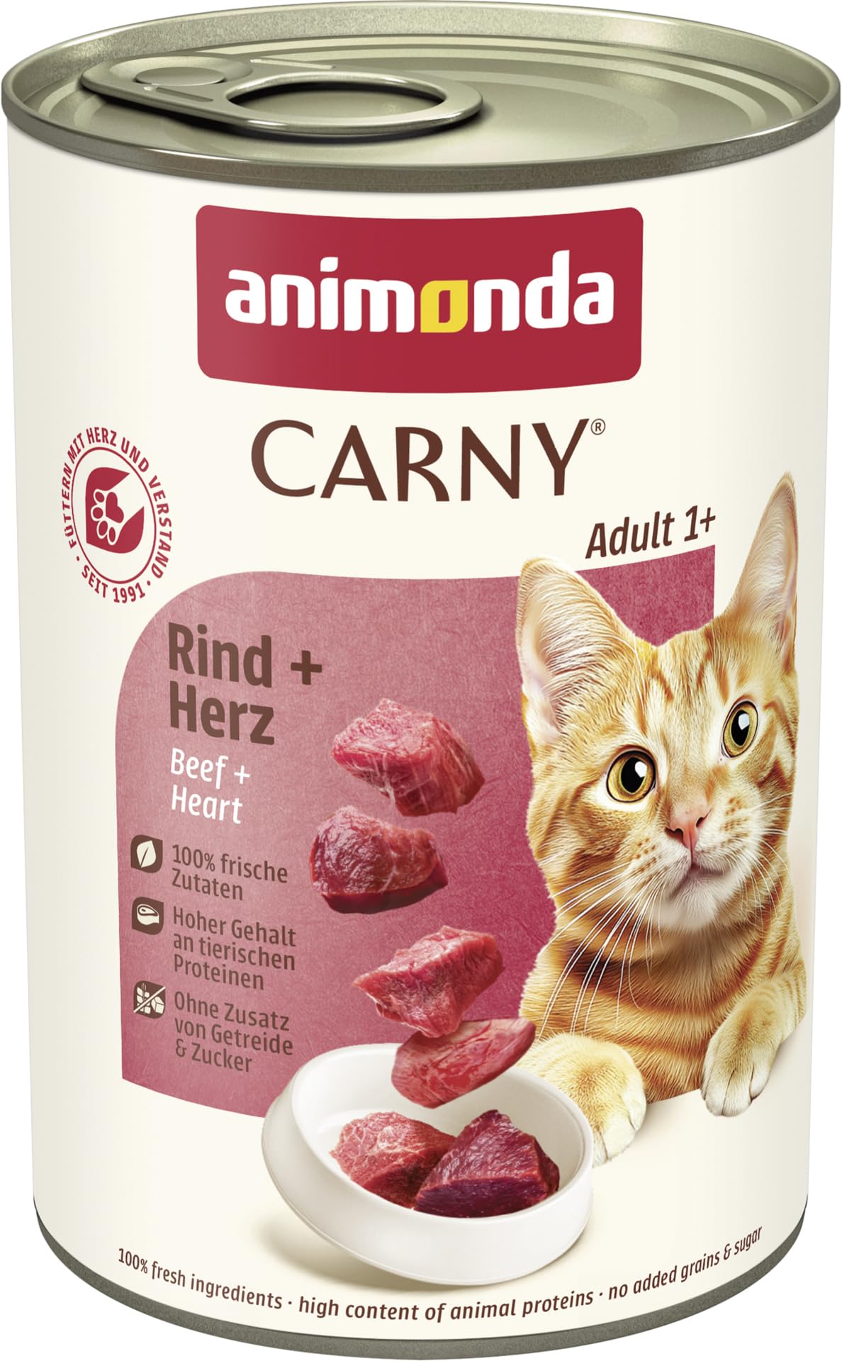 animonda Carny Adult cat food, wet food for adult cats, beef + heart, 6 x 400g