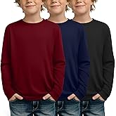 LessonZoo 3 Pack Long Sleeve Shirts for Boy Crewneck Youth Undershirts Loose Kids Tops Winter Fall Basic Tee Pullover