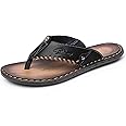 MXTSH Mens Flip Flops Casual Leather Home Sandals for Mens Rubber Sole Slippers