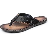 MXTSH Mens Flip Flops Casual Leather Home Sandals For Mens Rubber Sole Slippers