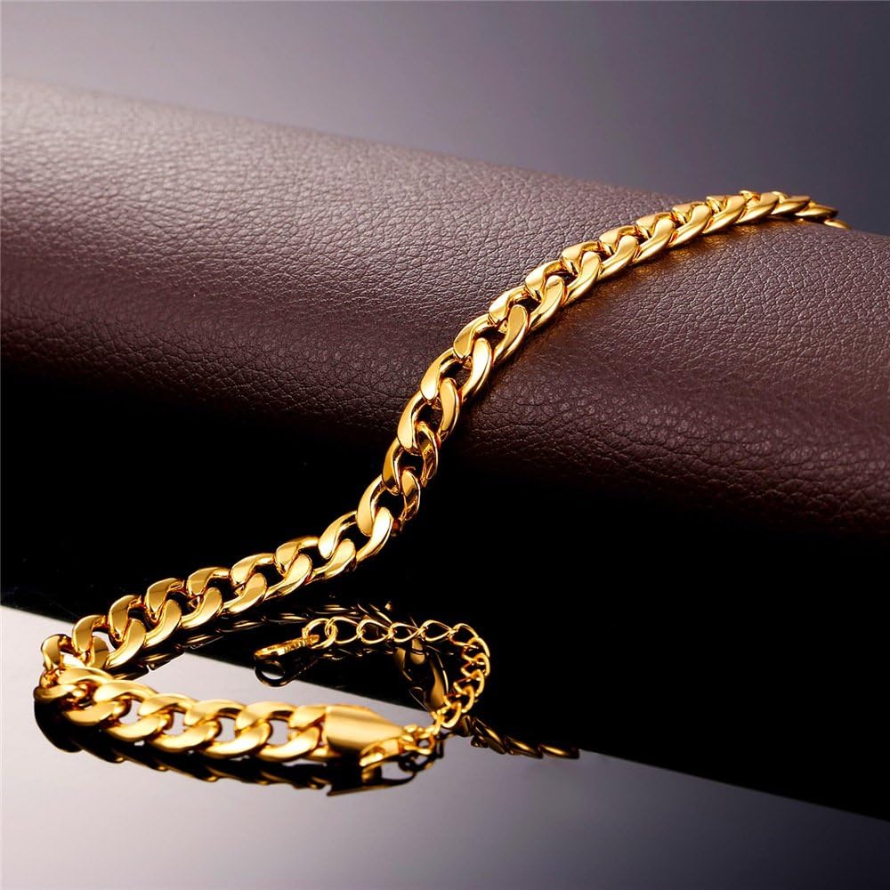 Barefoot Jewelry 18K Gold Plated Cuban Chain Anklet Women/Men Foot Bracelet, 22-27 CM Long: Clothing
