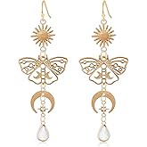 SLSF Unique Chic Gothic Boho Sun and Moon Dangle Drop Earrings Bohemian 14k Gold Goth Crescent Moon Star Mushroom Pendant Celestial Earrings for Women Christmas Jewelry Gift