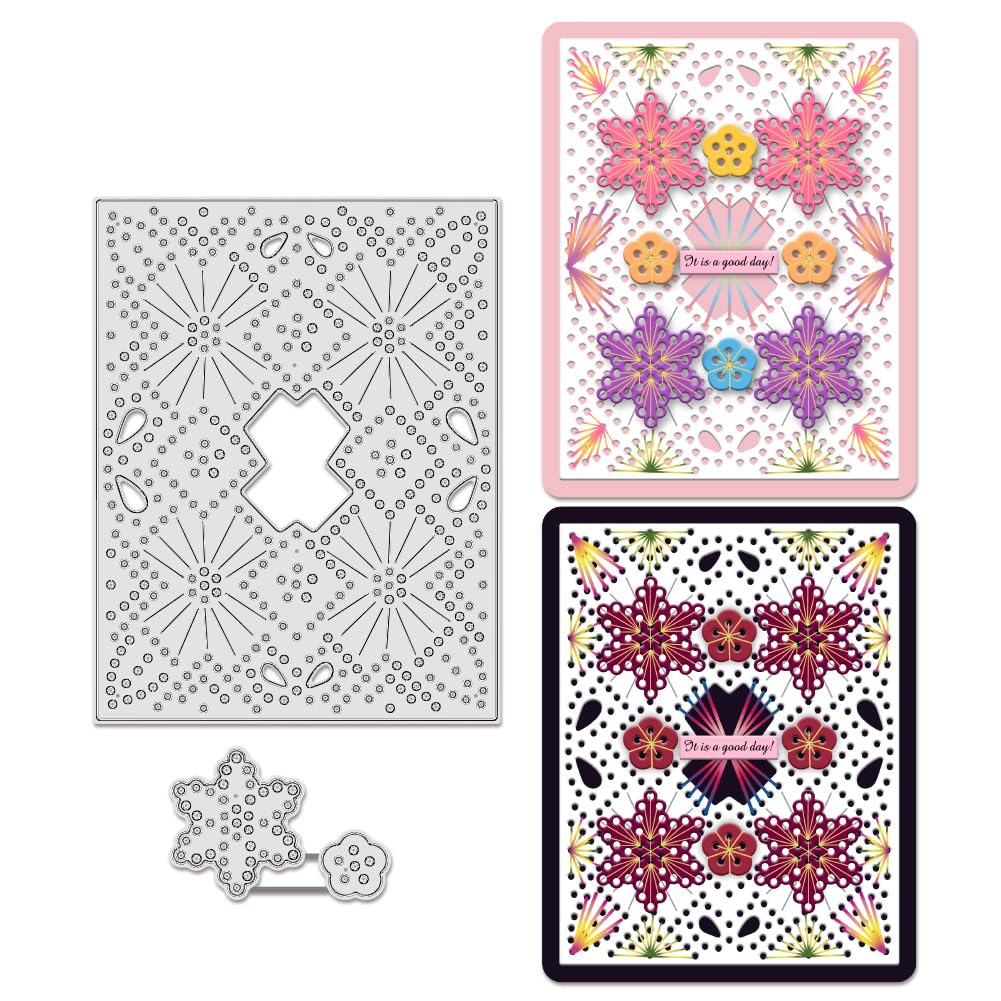 BENECREAT 2Pcs Stitched Flowers Cutting Dies, Snowflake Background Die Cuts DIY Craft Carbon Steel Embossing Template for Card Making Photo Decorative Paper Scrapbooking, 0.8mm Thick