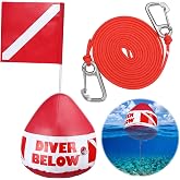 Maitys Dive Flag Float Freediving Rope Set Inflatable Signal Floater | Heavy Duty PVC Material, Bright Visibility Diving Flag, Carabiner Lanyard for Scuba Snorkeling Spearfishing Water Safety