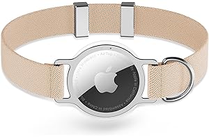 AirTag Cat Collar, FEEYAR Ultra Elastic GPS Cat Collars with Apple Air Tag Holder, Scratch Resistant and Lightweight Stepless Adjust Collars for Cats Kittens, 8-12 Inch （Khaki）