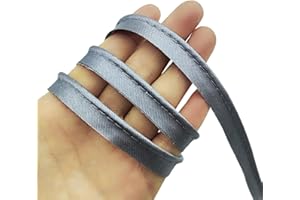 YOOGCORETT 16 Yards Grey Polyester Satin Bias Piping Type, Maxi Piping Trim, Bias Type with Cord, Welting Cord, for Sewing Lip Cord Trim, Clothing Accessories,Upholstery Piping Trim12mm (1/2 Inch)