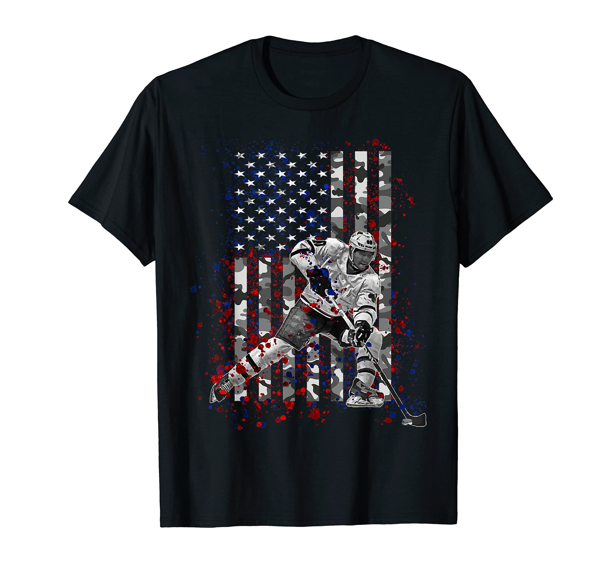 Ice Hockey Camo American Flag Patriotic 4th of July Gifts T-Shirt