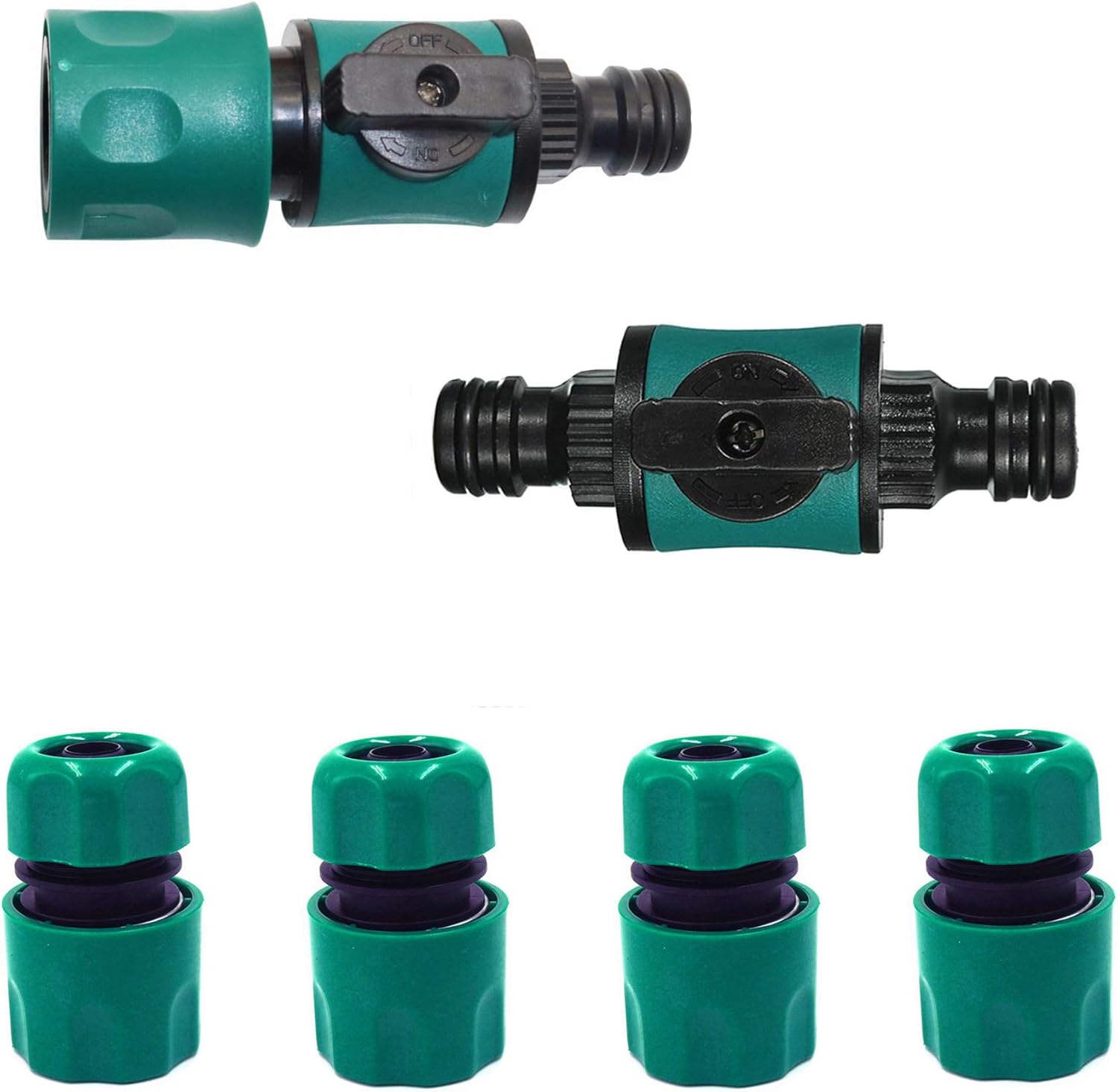Topways Quick Release in Line Shut Off Valve for Join Garden Hose Pipe Tube Double Male Connector Valve Extender with Matching Hose End Quick Connectors