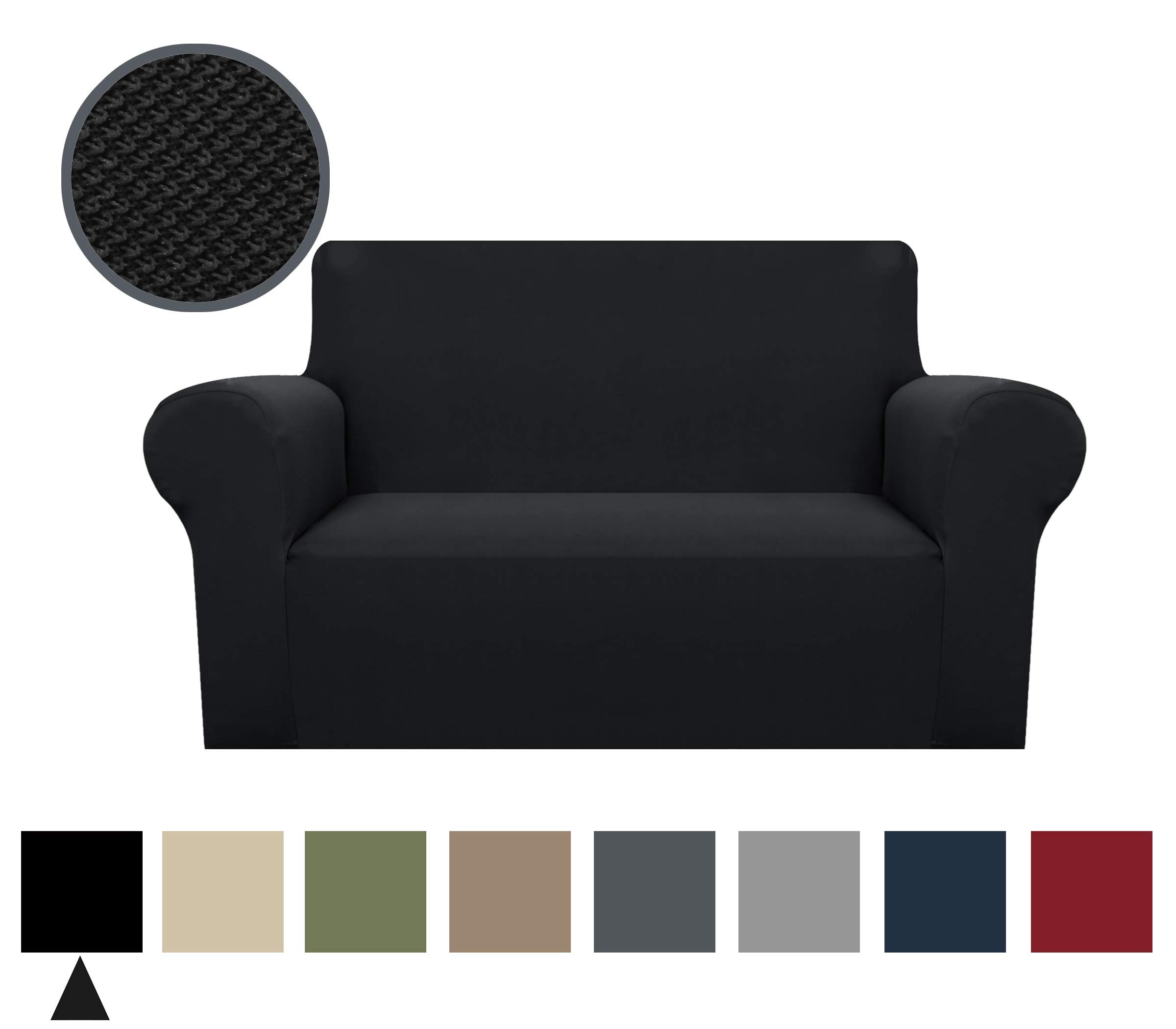Binztec 1-Pieces Loveseat Black Cover Knitted Jacquard Spandex Sofa Slipcover Stay in Place Super Rich Furniture Cover/Protector, Skid Resistance (Black,Loveseat)