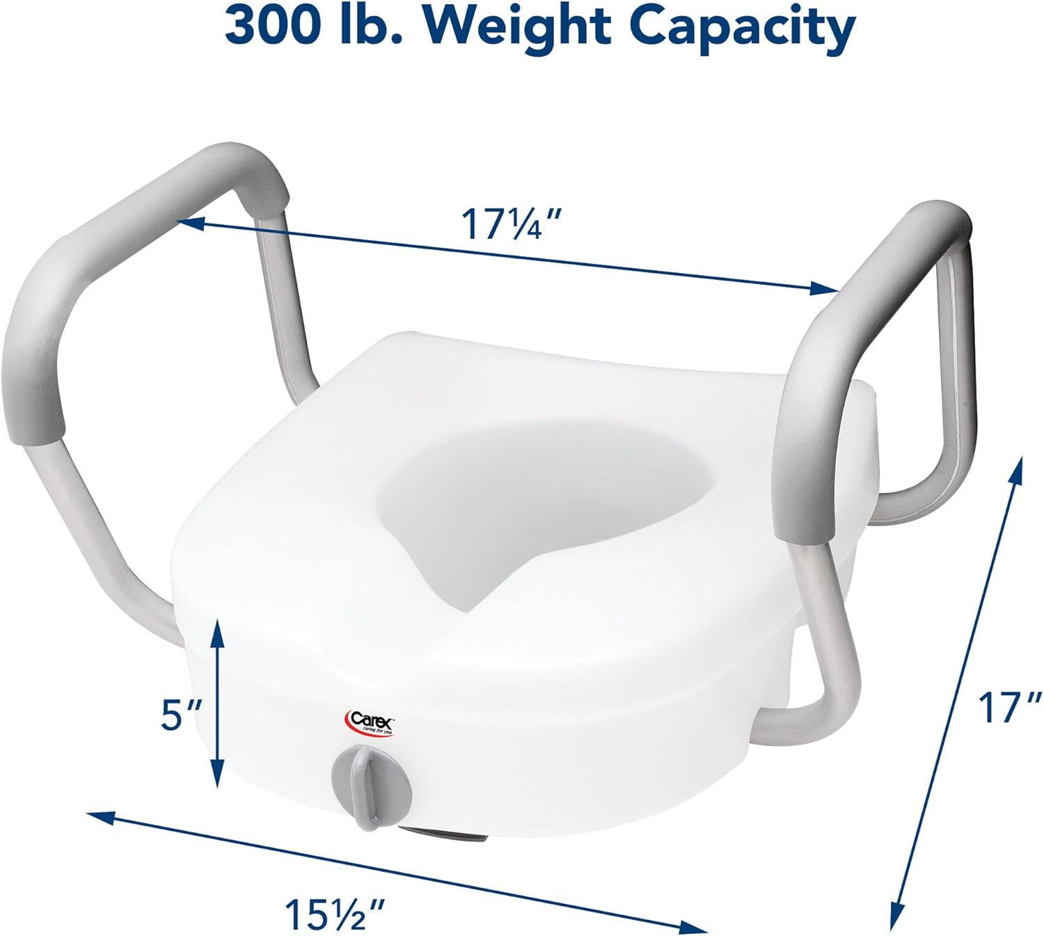 Carex E-Z Lock Raised Toilet Seat with Handles - 5 Inch Toilet Seat Riser with Arms - Fits Most Toilets: Health & Personal Care
