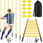 Soccer Agility Training Equipment: 6 Soccer Agility Poles, 20ft Agility Ladder, 10 Soccer Cones, 1 Jump Rope. Soccer Training Poles for Speed Training, Agility Training