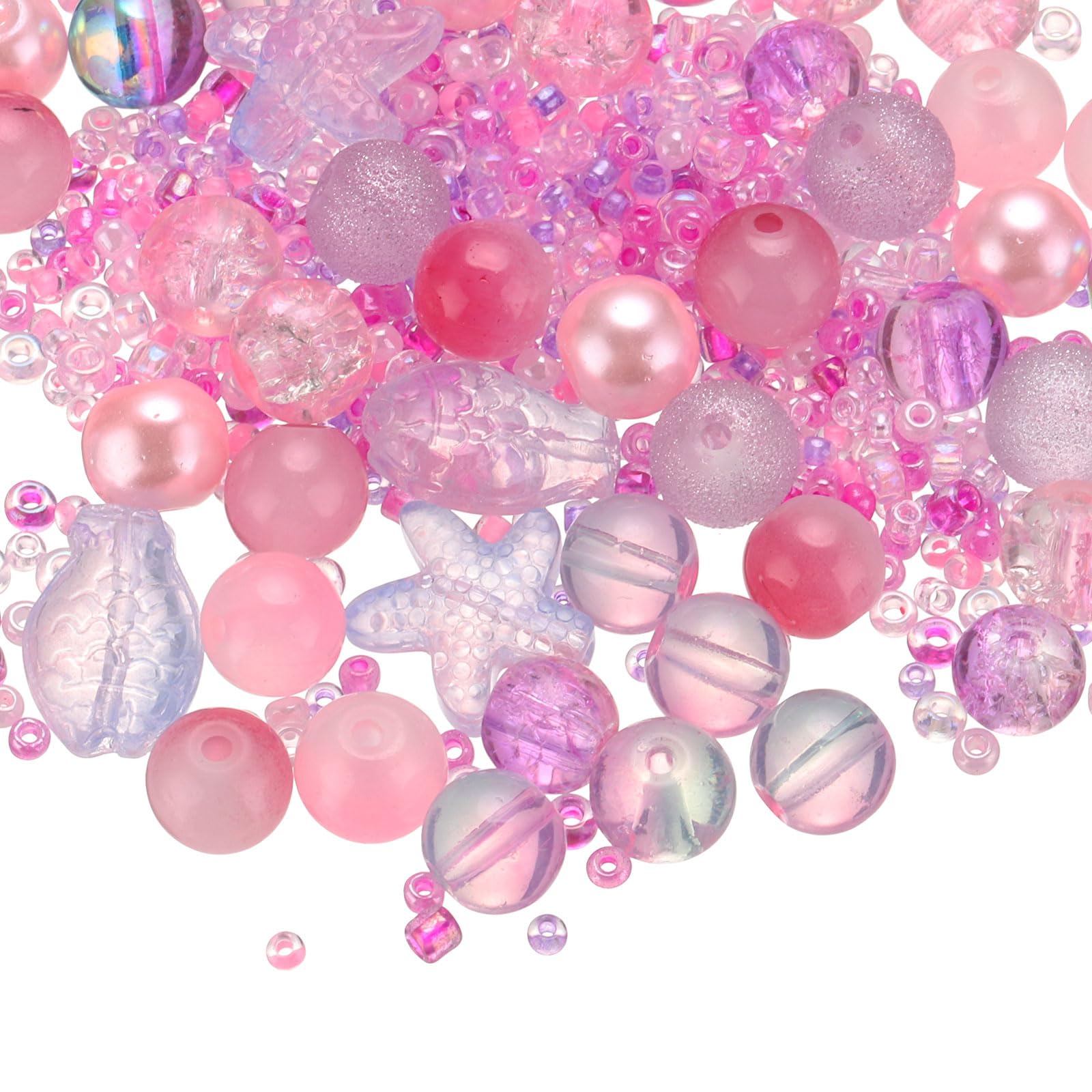 PATIKIL 2-8mm Assorted Glass Resin Beads, Cracked Gravel Round Beads Small European Spacer Seed Bead Mixed Bulk with Hole for Jewelry Making DIY Bracelet Crafts Necklace Charm, Cherry Pink