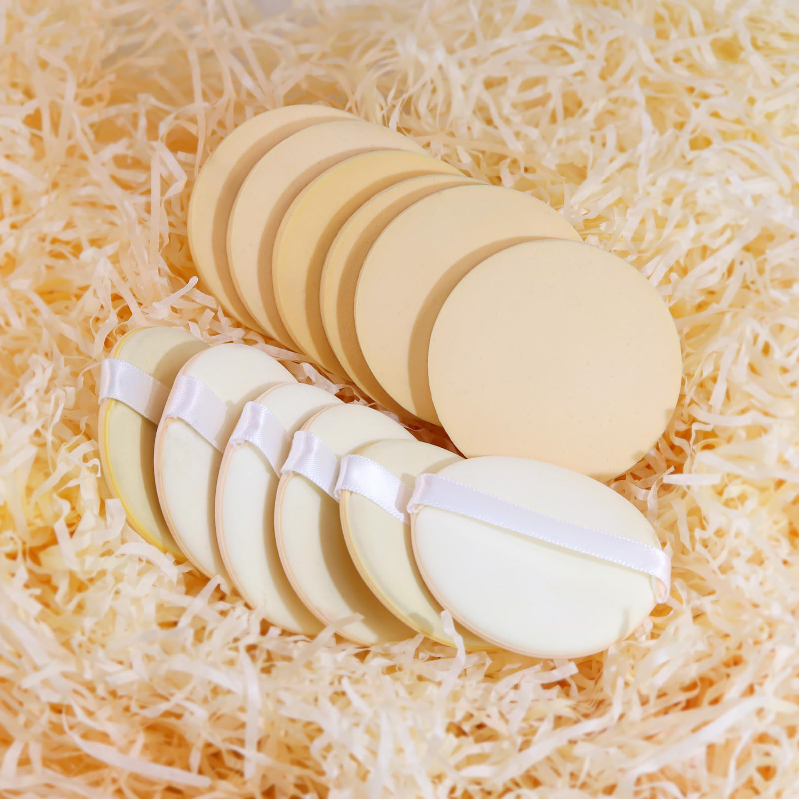 BEAKEY 12 Pcs Round Makeup Sponges with Air Cushion Powder Puff, Latex-free Cloud Kiss Sponges and Makeup Puff for Liquid Foundation, Powder, Concealer
