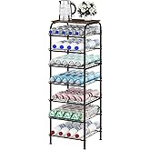 smusei Water Bottle Organizer 7 Tier Free Standing Water Bottle Storage Rack Metal Water Bottle Rack Shelf Large Capacity Bottled Water Holder Beverage Drink Stand for Kitchen Pantry Office, Brown