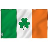 ANLEY Fly Breeze 3x5 Foot Ireland Shamrock Flag - Vivid Color and Fade proof - Canvas Header and Double Stitched - Saint Patrick's Day Clover Flags Polyester with Brass Grommets 3 X 5 Ft